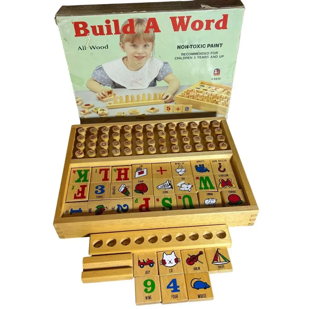 Vintage Wooden Build A Word Montessori Wooden Toy educational children's words